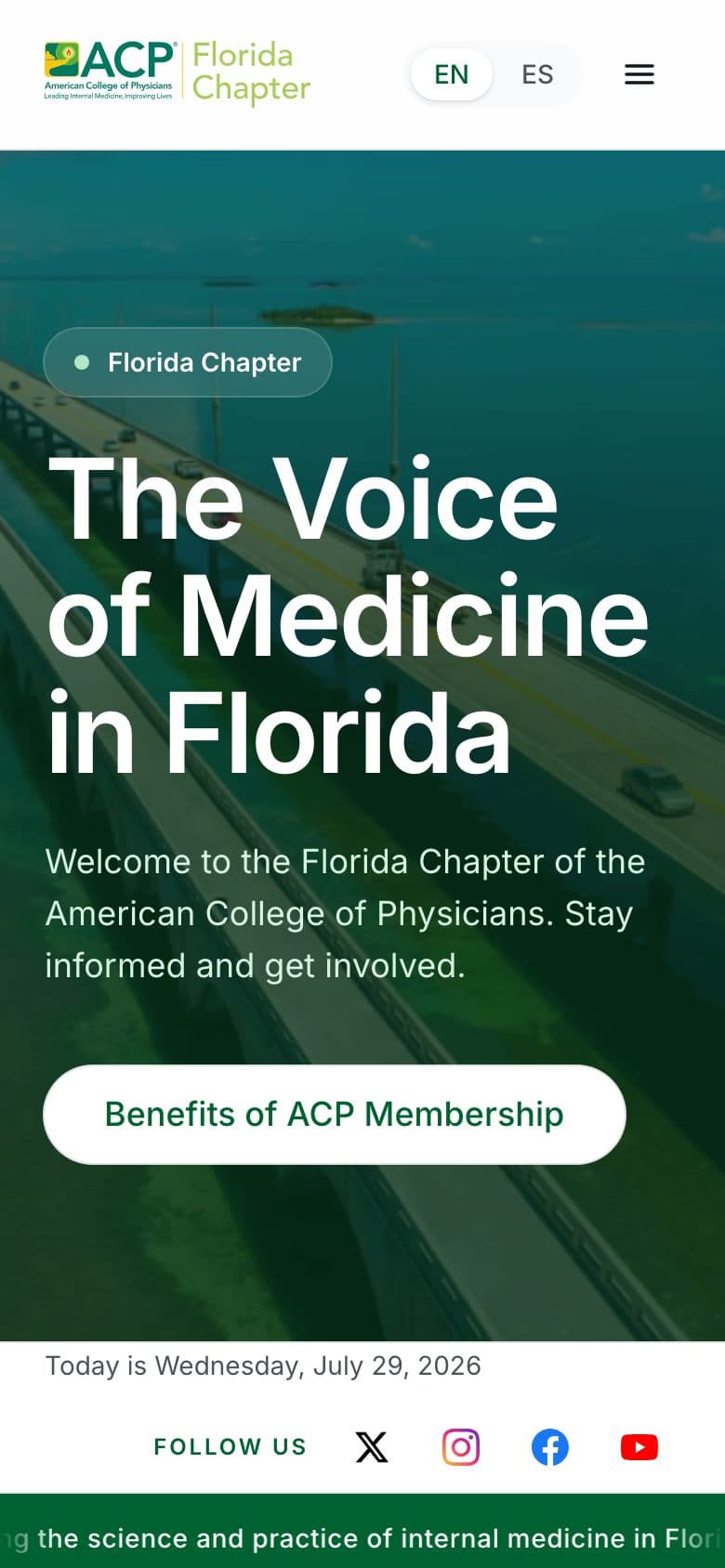 Mobile view of the ACP Florida Chapter website