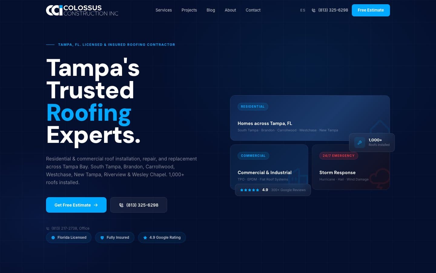 Desktop view of the Colossus Construction website