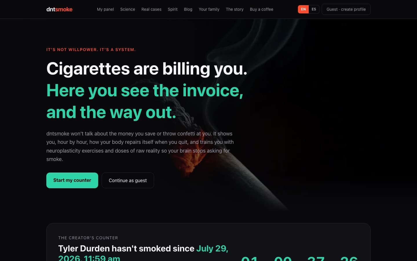 Desktop view of the dntsmoke website