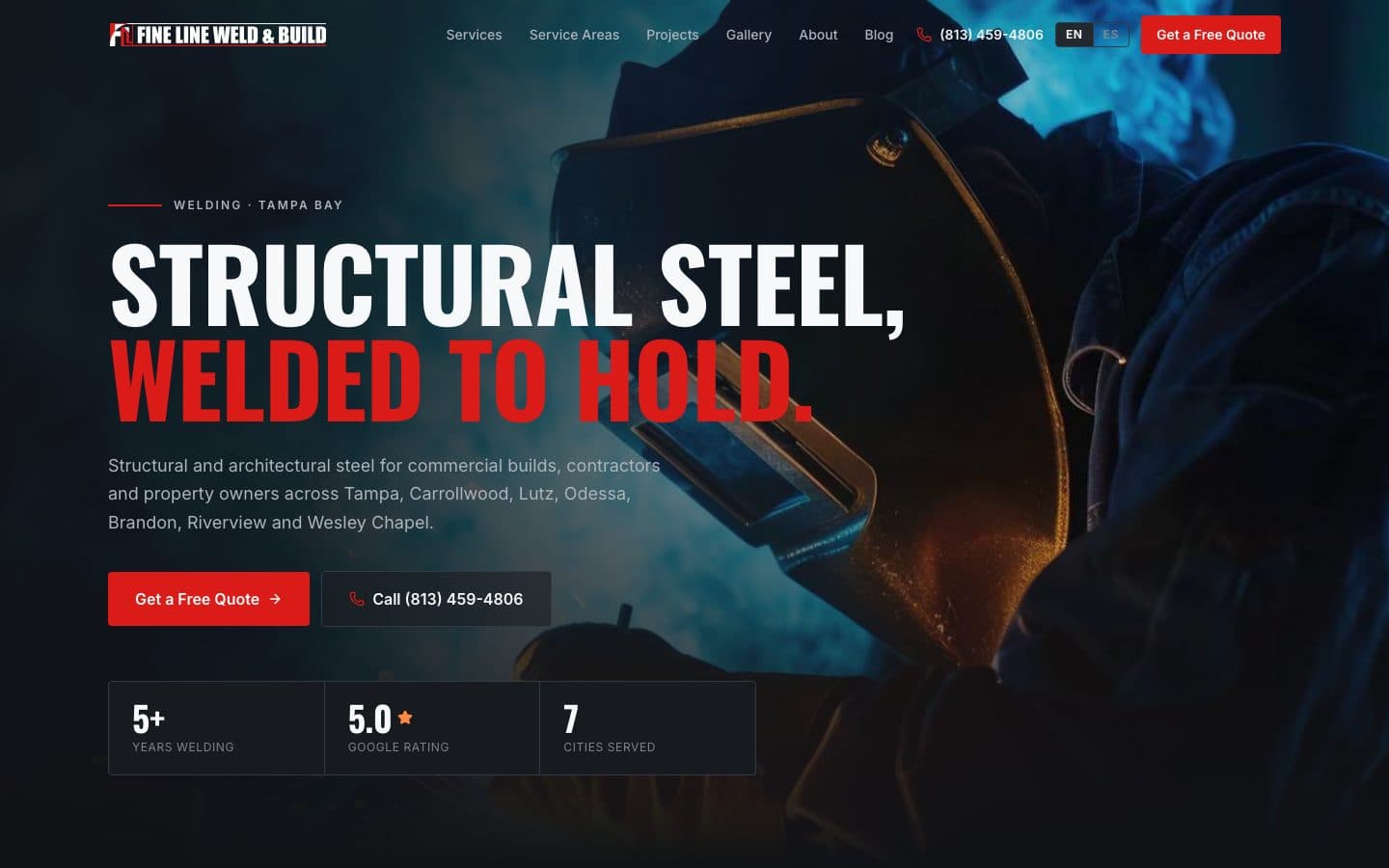 Vista de escritorio del sitio de Fine Line Weld and Build
