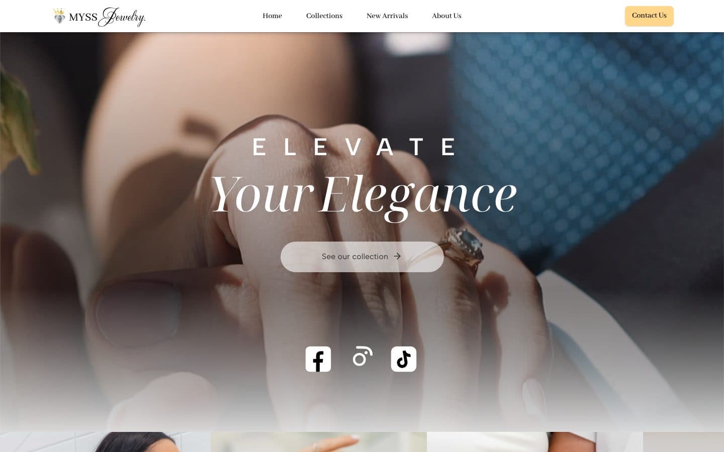 Desktop view of the MYSS Jewelry website