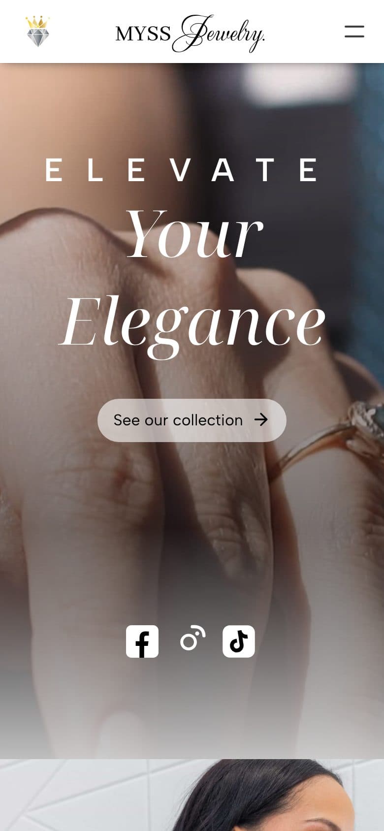 Mobile view of the MYSS Jewelry website