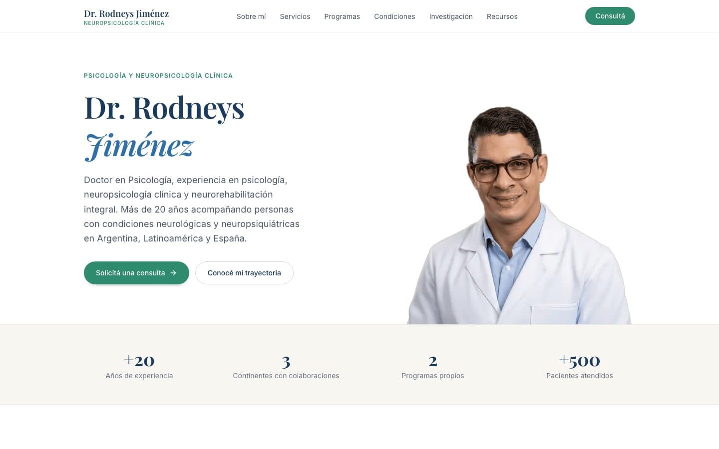 Desktop view of the Psicología con Rodneys website