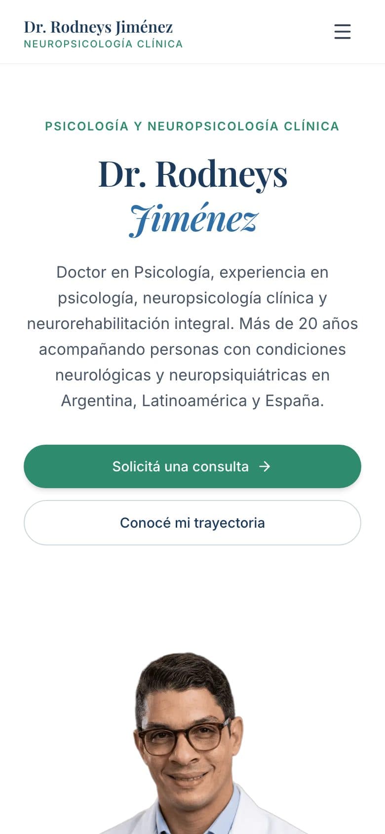Mobile view of the Psicología con Rodneys website