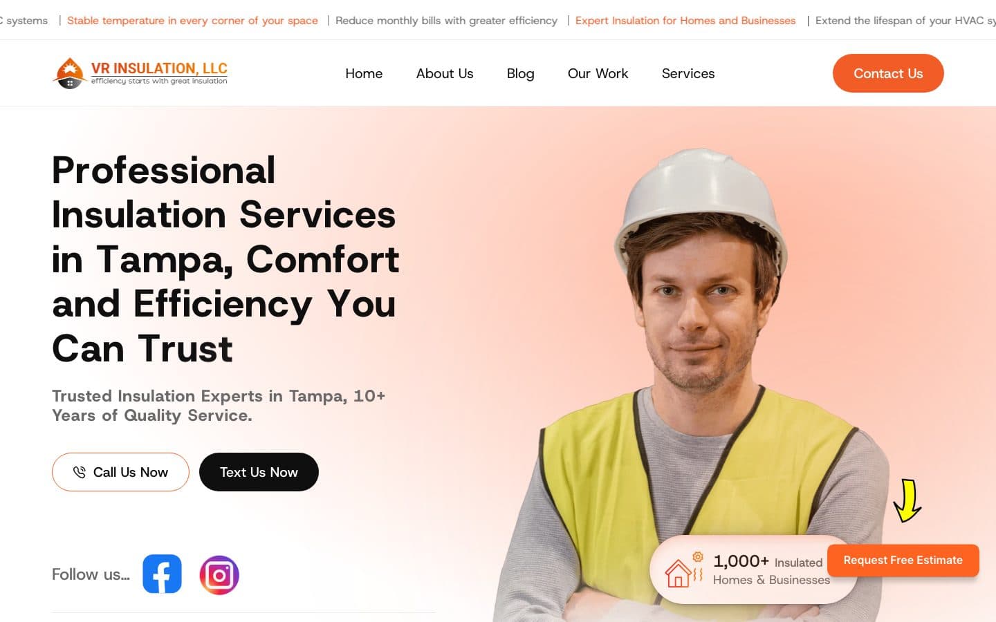 Desktop view of the VR Insulation website