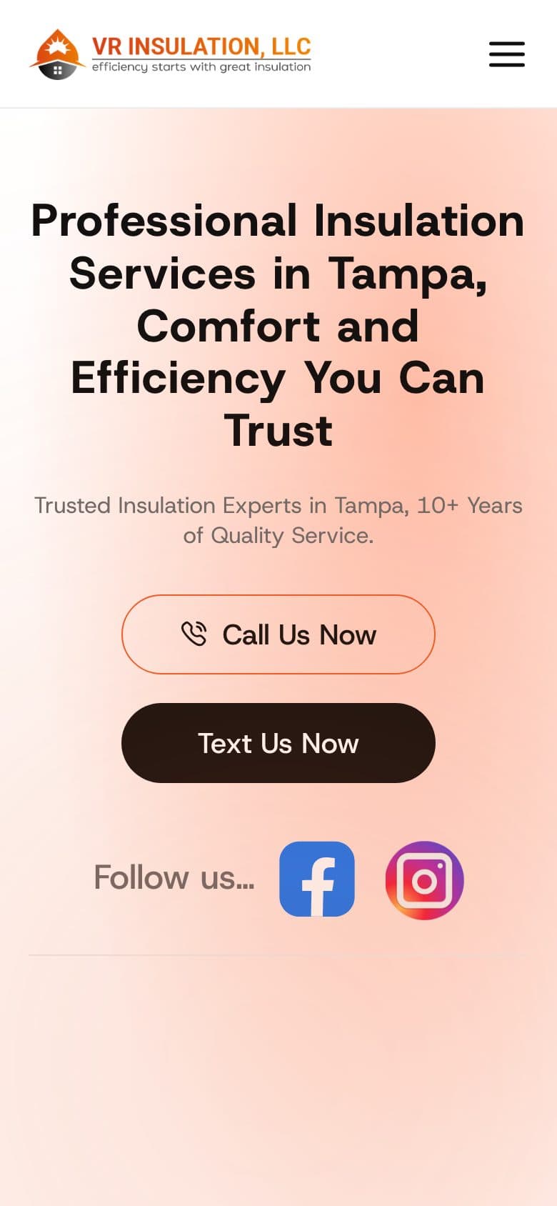 Mobile view of the VR Insulation website