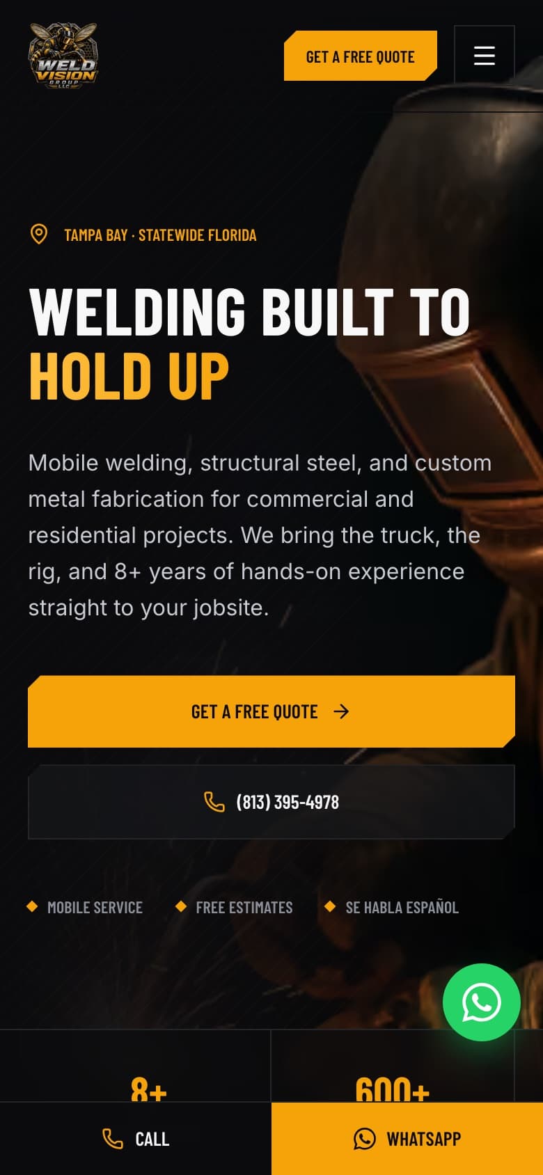 Mobile view of the Weld Vision Group LLC website